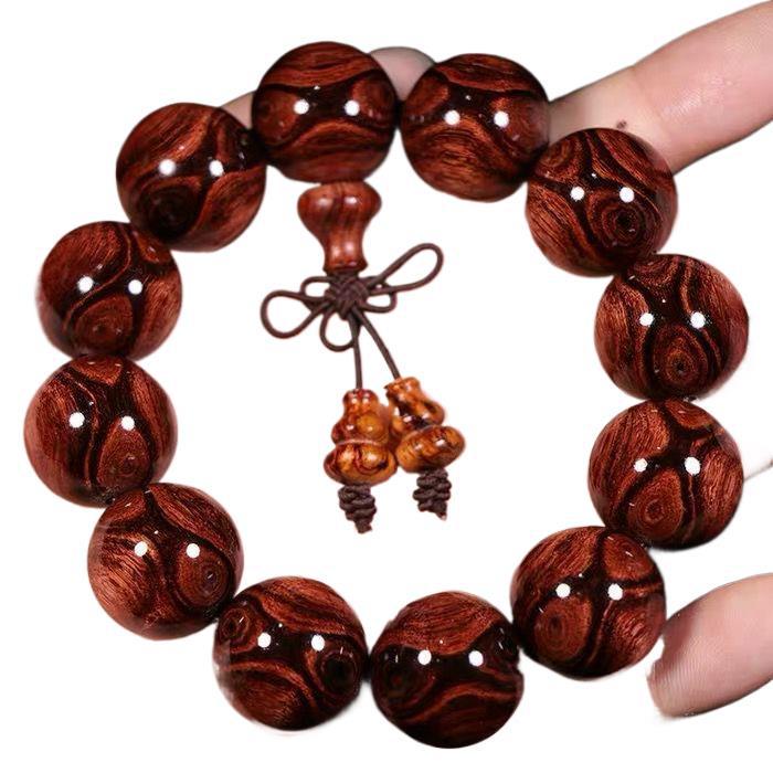 Authentic Hainan Huanghuali Pearwood Buddhist Beads Bracelet - 108-Piece Ghost Face & Eye Design for Men & Women