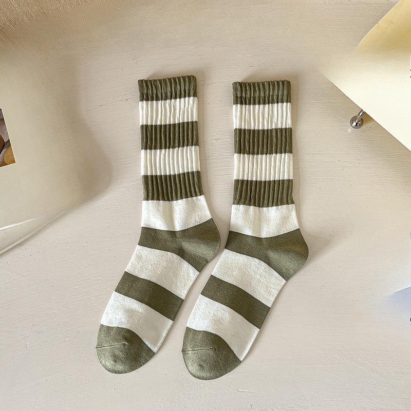 Female Spring and Autumn New Lovely Stripe Trend Color Bar Tall Drum Pile Pile Cotton Socks