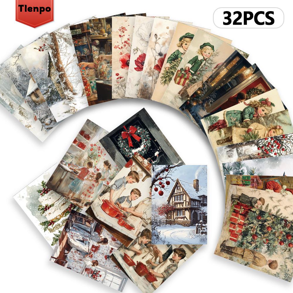 32pcs, Vintage Christmas Postcards, Christmas, Birthday/Anniversary Gifts, Collectibles, Perfect for Gifting, Mail-Ready.