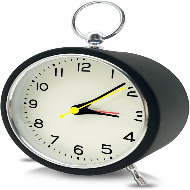 Metal alarm clock 4-inch children's desktop simple analog clock with night light, silent and non ticking clock, bedroom small desktop alarm clock