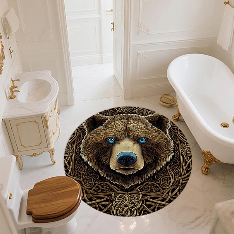 Viking Bear  Round Area Rug,Carpet Rug for Living Room Bedroom Sofa Playroom Decor,Non-slip Floor Mat