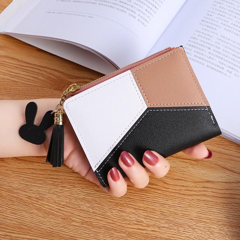 New Women's Patchwork Tassel Bifold Zipper Wallet - Korean Style Fashion