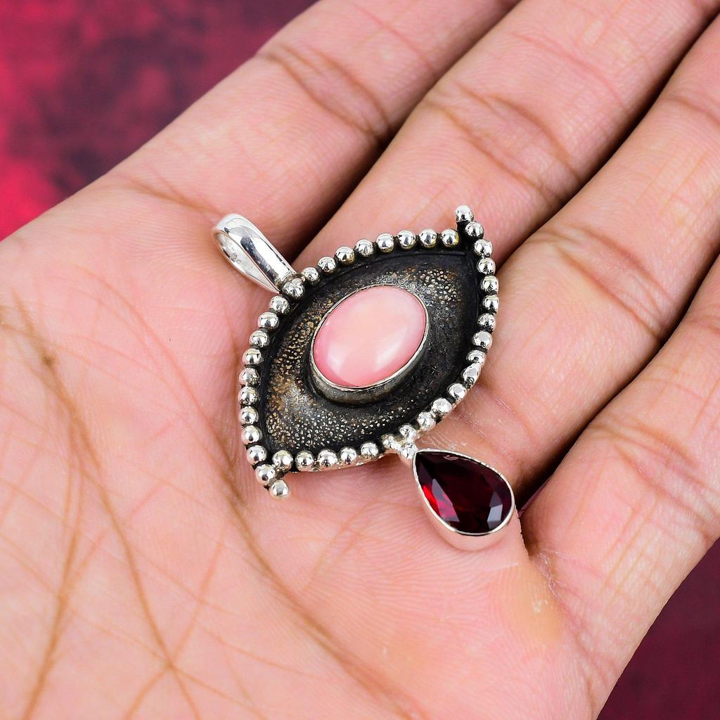 Rhodochrosite, Red Garnet 925 Solid Sterling Silver Gemstone Jewelry, Handmade Pendant, For Thanksgiving