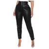 Fashion Women's Color Faux Leather Button High-waisted Tights Trousers Pencil Pants