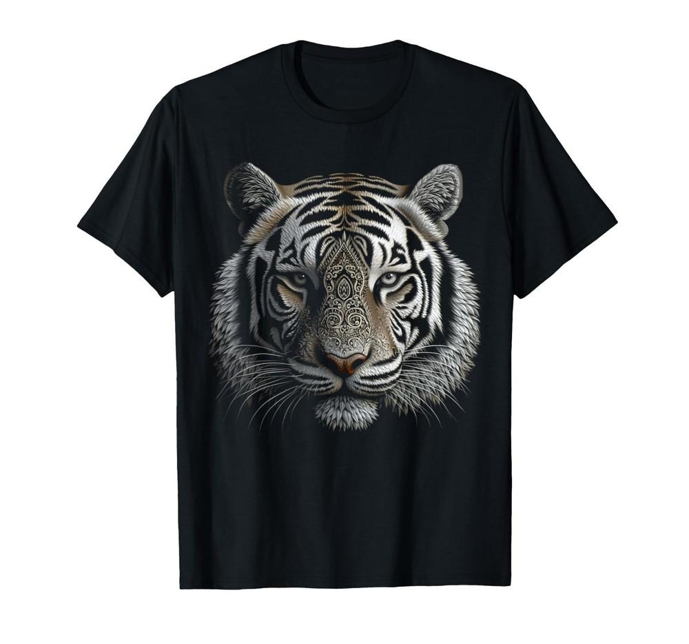 White Tiger Artwork - Mandala Animal Art Tiger T-Shirt