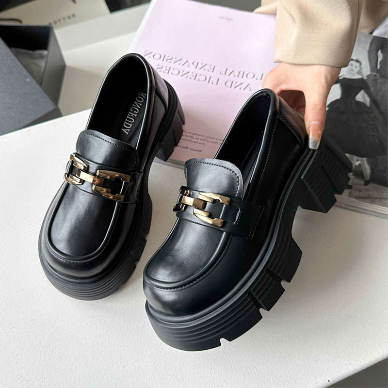 2025 spring and autumn new retro British style loafers one-pedal thick heel single shoes versatile platform small leather shoes women's