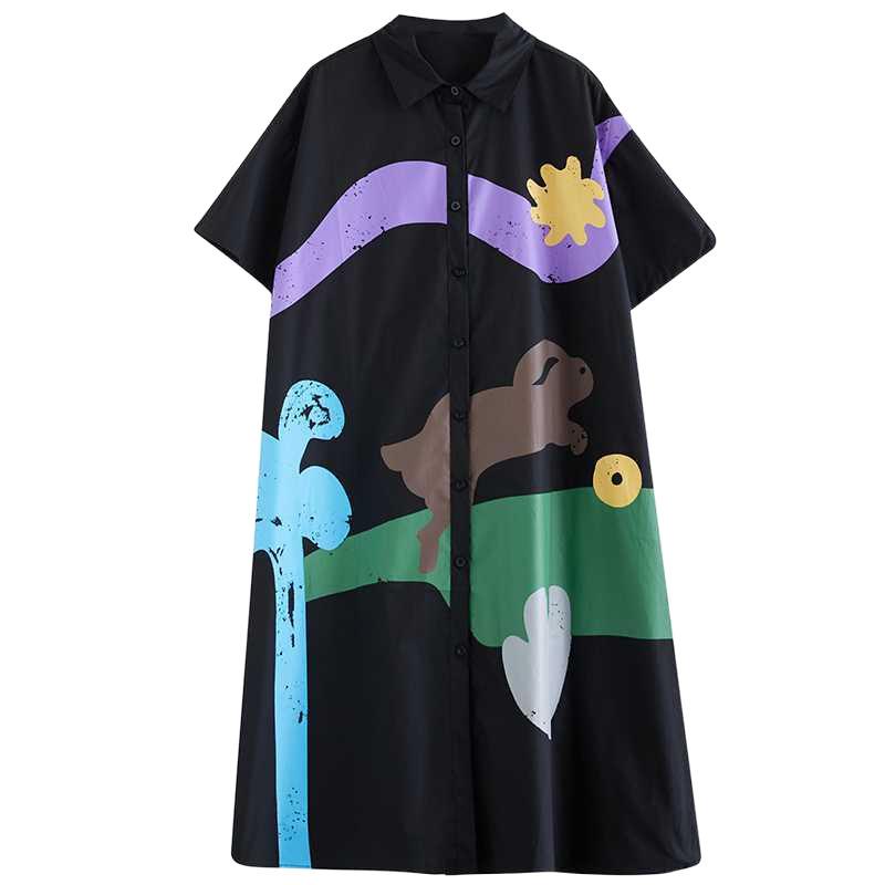 Summer Loose Plus Print Patchwork Casual Short Sleeved Dress