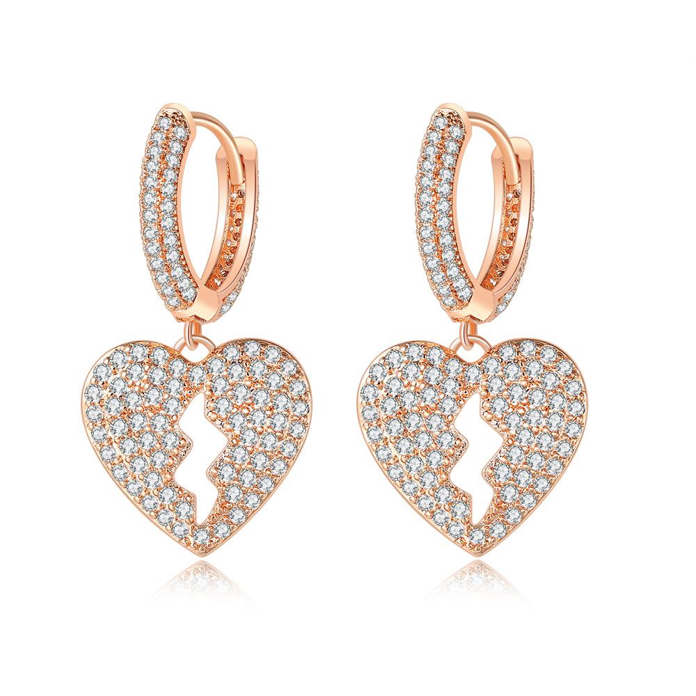 

Broken Heart Pendant Hoop Earrings for Women Gold Color Iced Out Zircon Dangle Earings Hip Hop Rapper Accessories Jewelry OHE045