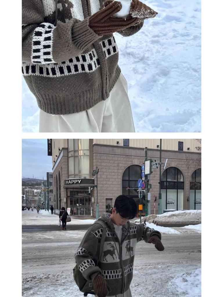 Pánský retro vánoční svetr s kapucí: Zimní žakárový kardigan na zip