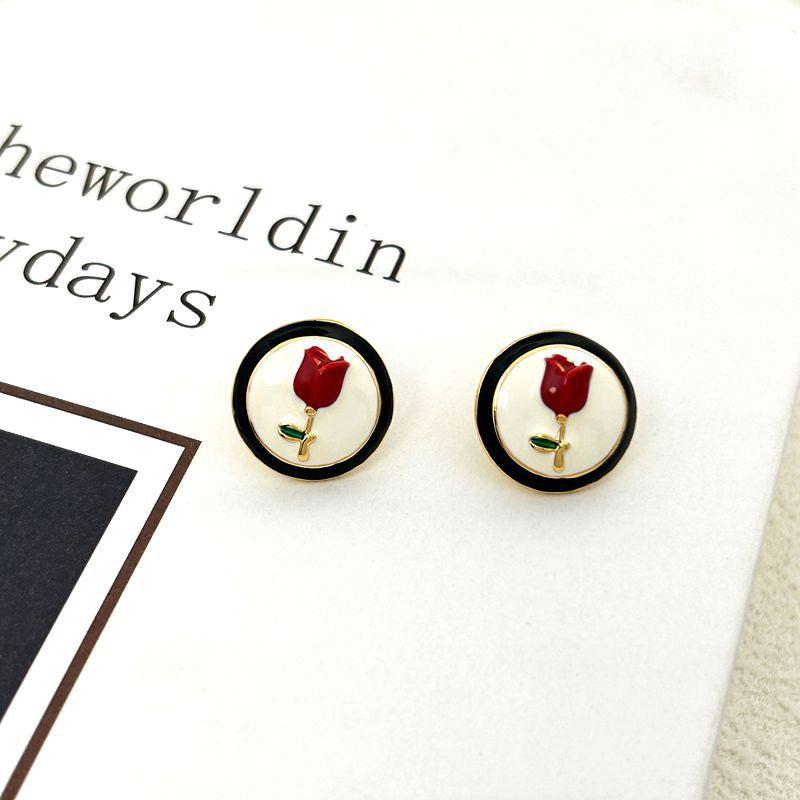 

French Small Fragrant Style Exquisite Design Rose Drop Glaze Earrings Stud Earrings золотий