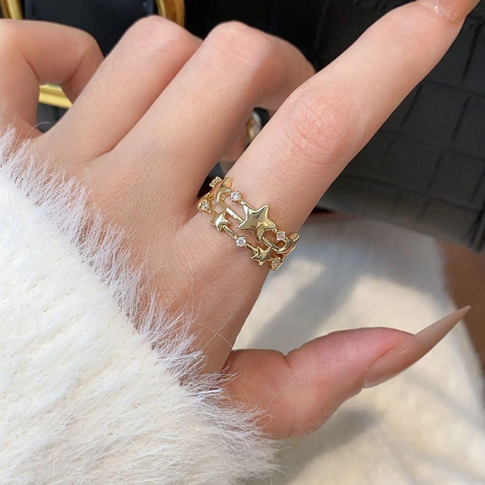 Geometric Y2k Open Ring Jewelry Accessories Irregular Finger Ring Zircon Star Ring  Gift