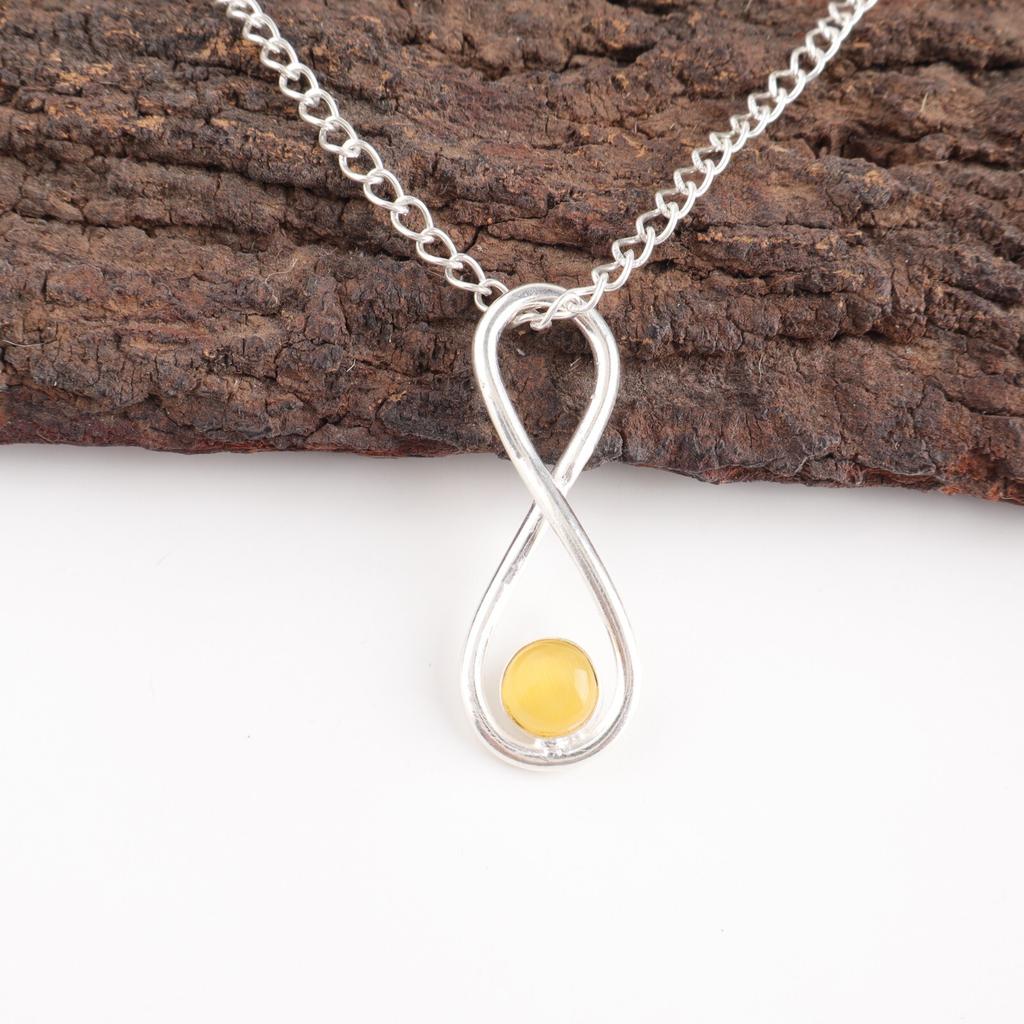 Pierre gemme œil de chat jaune Argent massif 925 Bijou Fait main Pendentif pour femme 1,66" PP-20-42