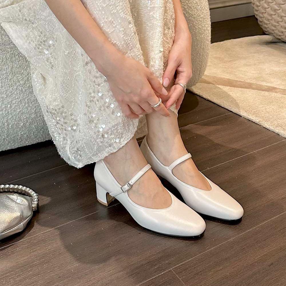 fashion Round Toe Women Pumps 2024 New Arrivals Solid Color Black Silver Gold White Brown Autumn Winter Belt Buckle Dress Shoes Woman 39