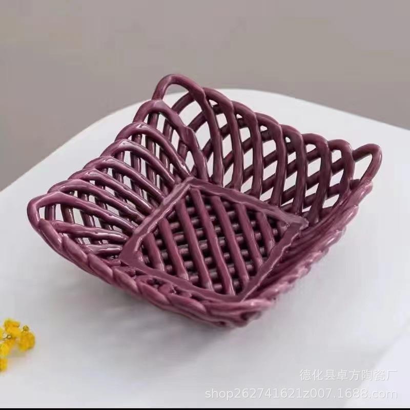 Handgewebter Keramik-Obstteller, Abtropfkorb, Süßigkeitenteller, Snackteller, Aufbewahrungskorb, Ablage, Brotbackform, Dessertschale