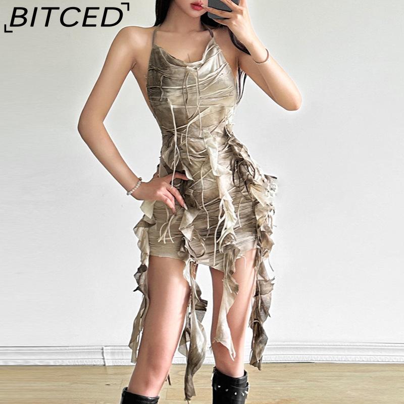 BITCED Summer Women's Solid-Color Slim-Fit High-Waisted Fashion Strapless Sexy Backless Dress