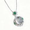 Retro Weißer Jade Diamant Offener Ring & Anhänger Halskette Schmuckset für Damen