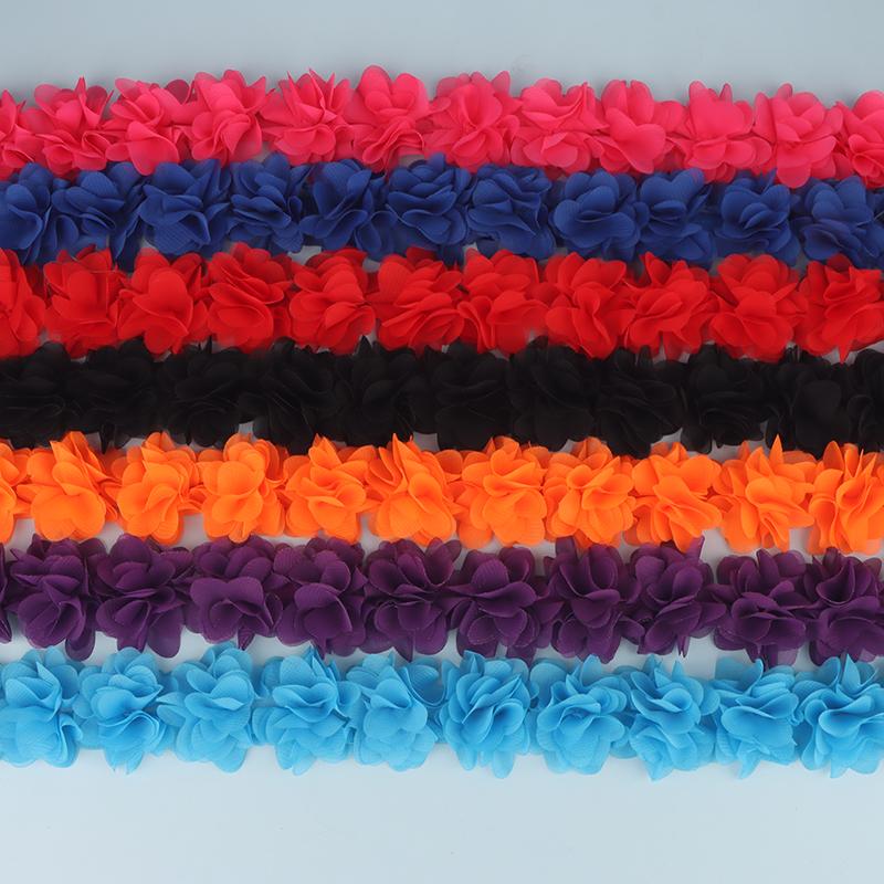 1 Yard 24 Flowers Chiffon Lace Patch Fabric Webbing Decoration Flower Gift Ribbons Diy Bridal Veil Shoes Wedding Clothes Crafts