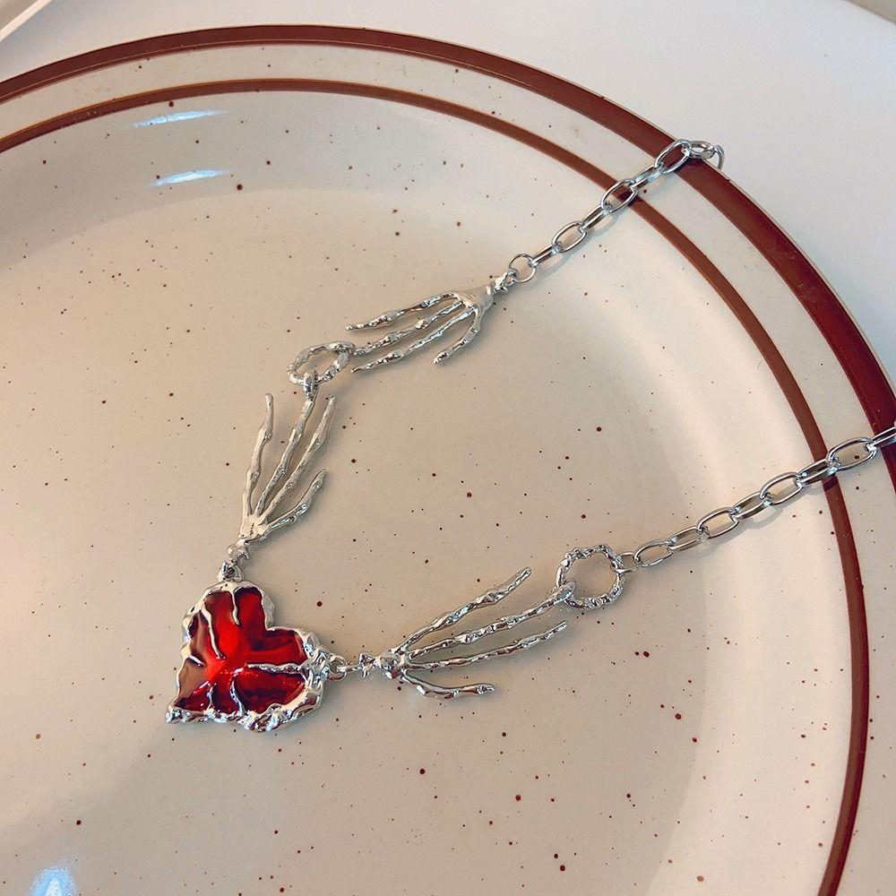 Red Heart Gothic Necklace Thorn Love Heart Necklace Creative Skull Claw Pendant Y2K Accessories