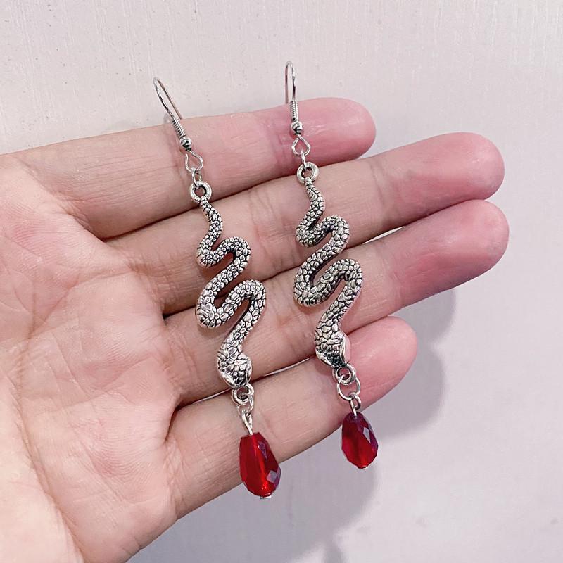Retro Silver Snake Crystal Hook Earrings