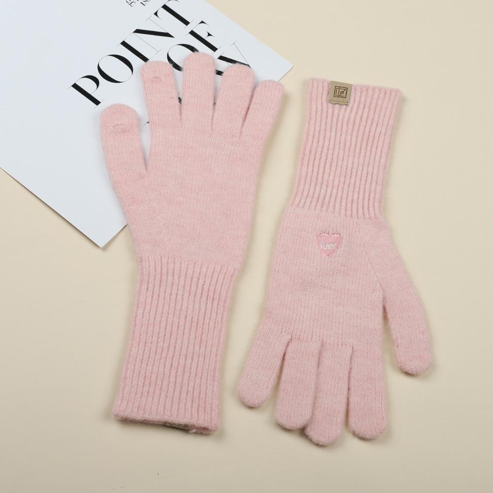 

Корейские вышитые перчатки с бантом, вязаные из шерсти, с сенсорным экраном для пальцев росы для женщин, теплые для осени и зимы, для верховой езды и защиты от холода пальцев one size fits all