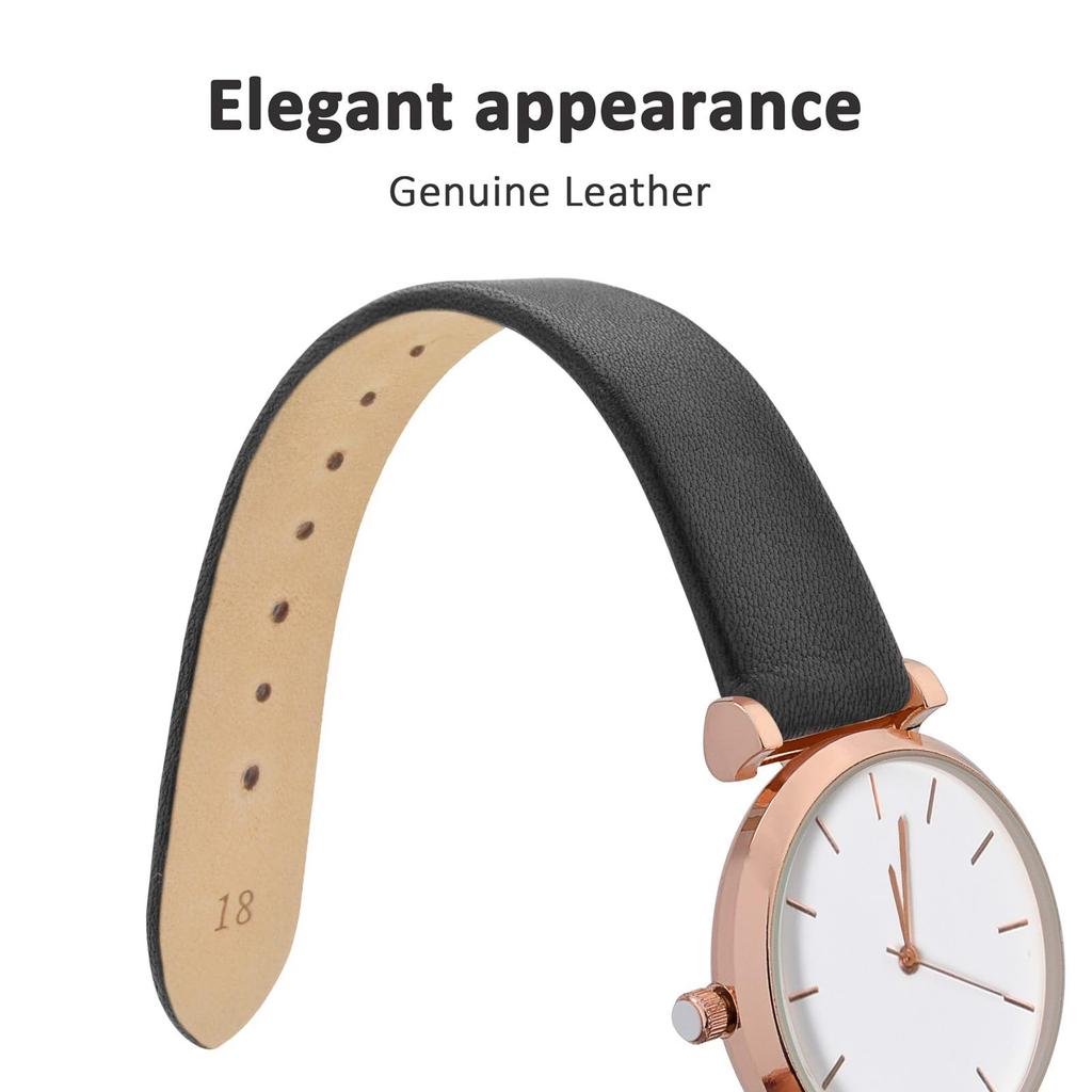 WOCCI Genuine Leather Watch Calf Black with Silver Buckle Band, 20mm, Leather,