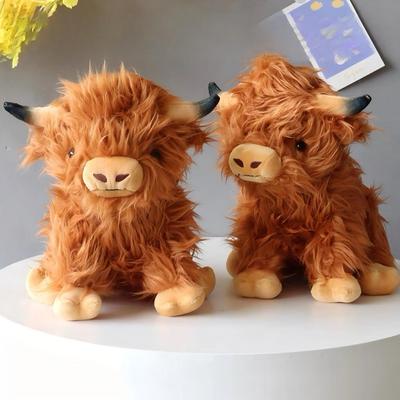 Highland Cow Plush Toy - Adorable Realistic Stuffed Animal with Long Fluffy Hair, Soft Cuddly Gift for Kids, Children & Collecto