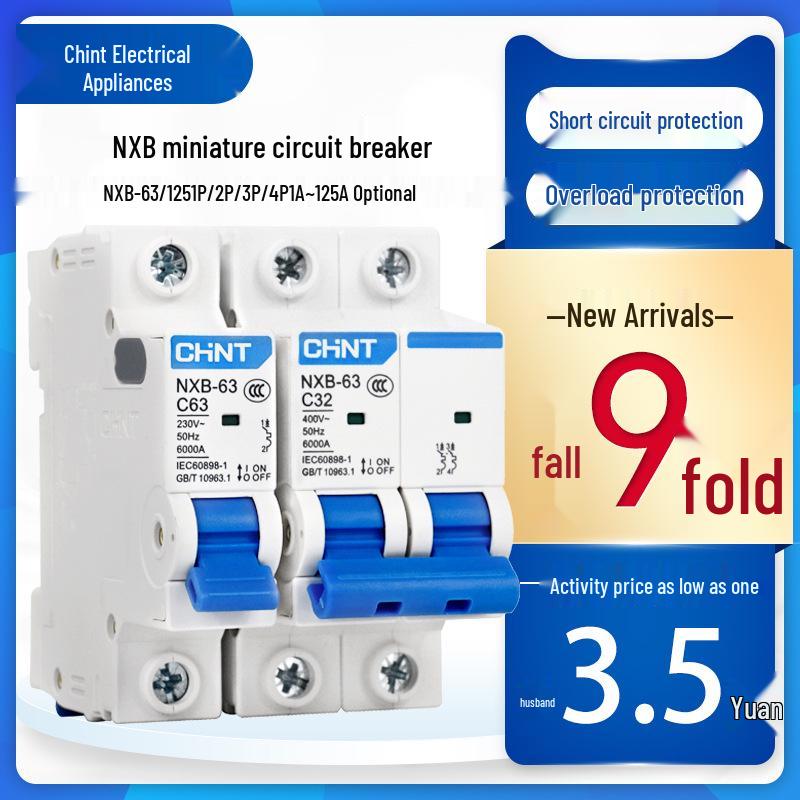 Chint NXB 2P MCB 380V Circuit Breaker with Short Circuit Protection for Domestic Use