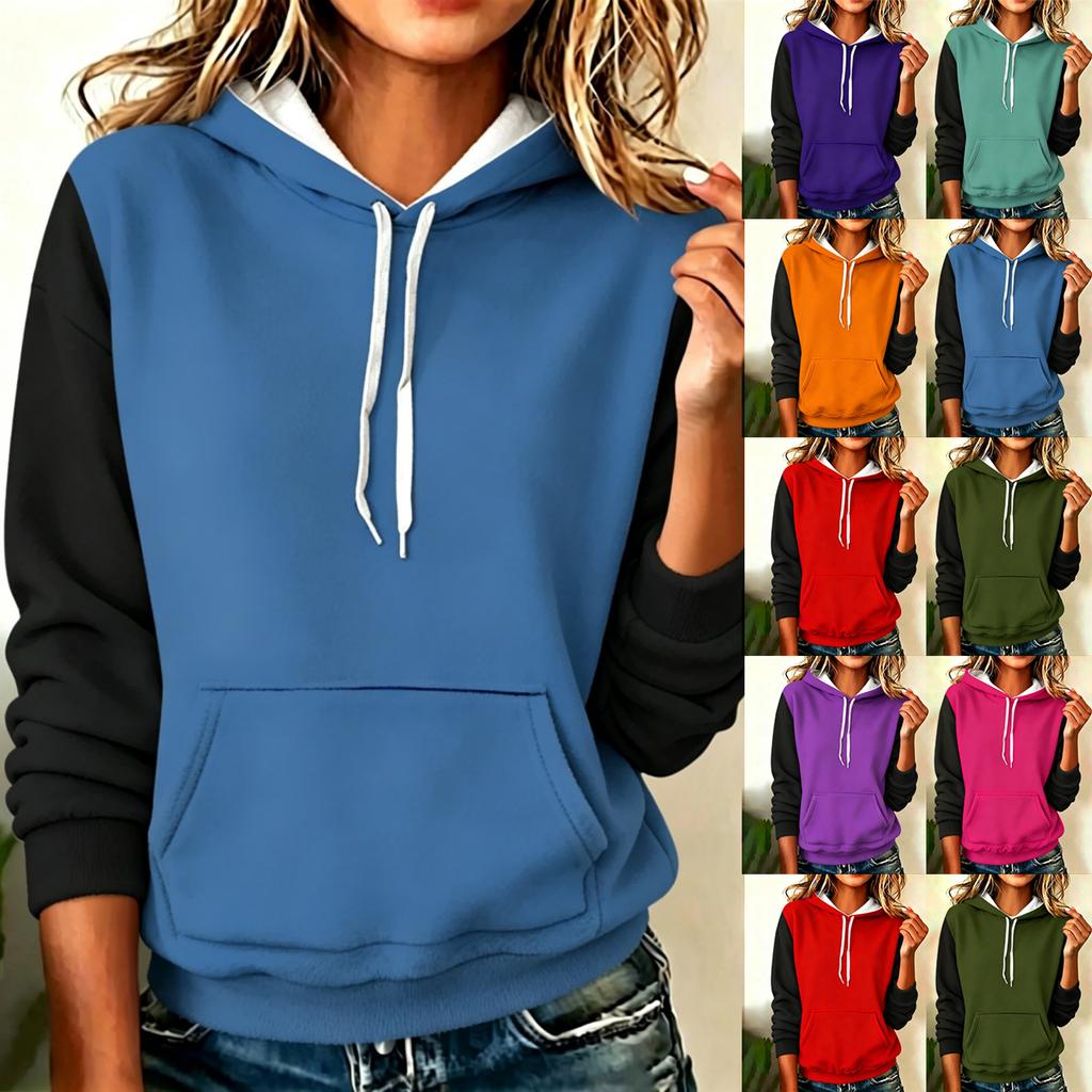 Women's Casual Long Sleeve Color Block Hoodie Sweatshirt