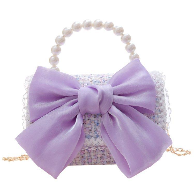 Korean Style Pearl Handbag for Kids Cute Bow Princess Messenger Bag Parent-Child Mini Shoulder Bag