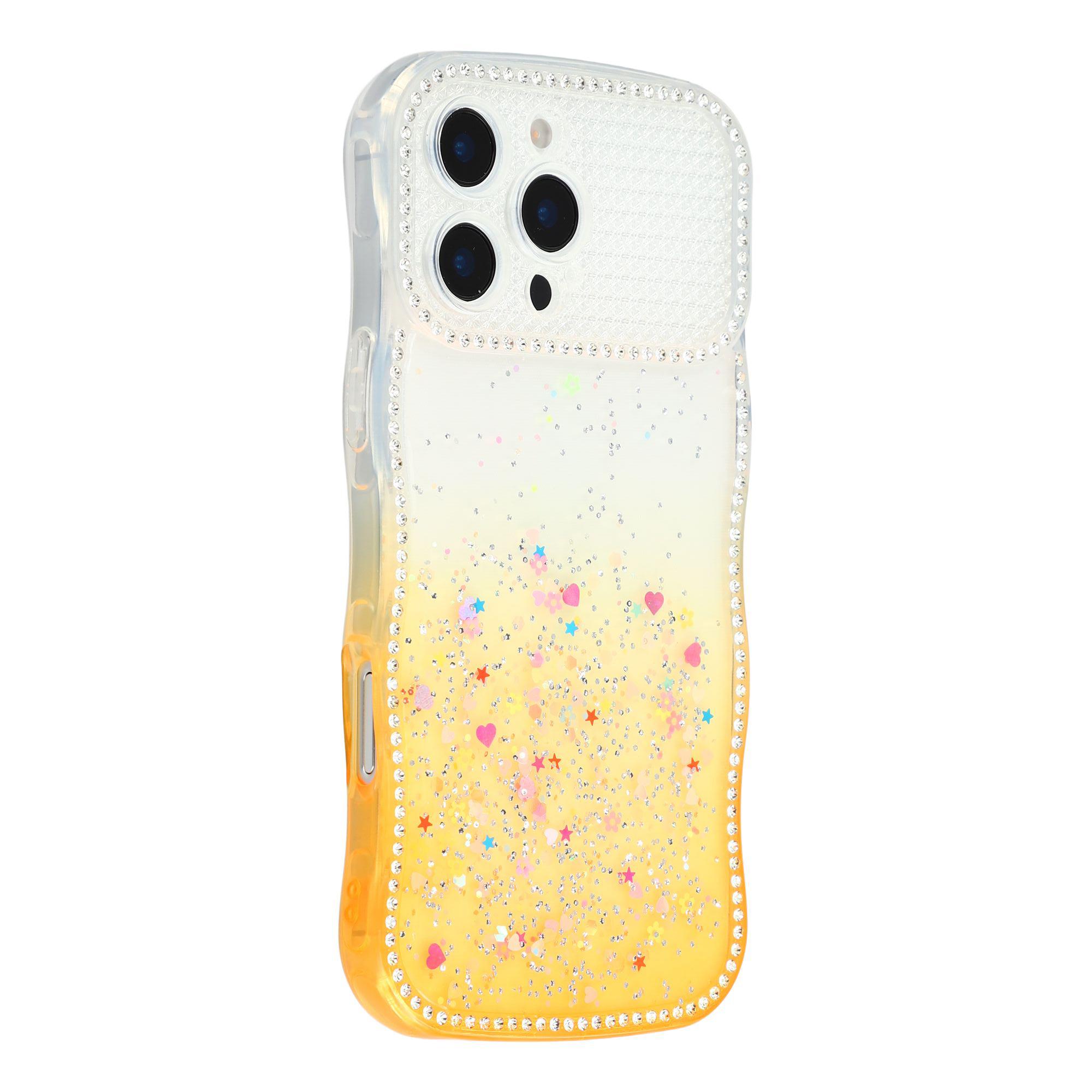 

For iPhone 16 Pro Case Glitter Epoxy Design TPU Phone Cover with Sparkly Rhinestone Decor Wave Frame