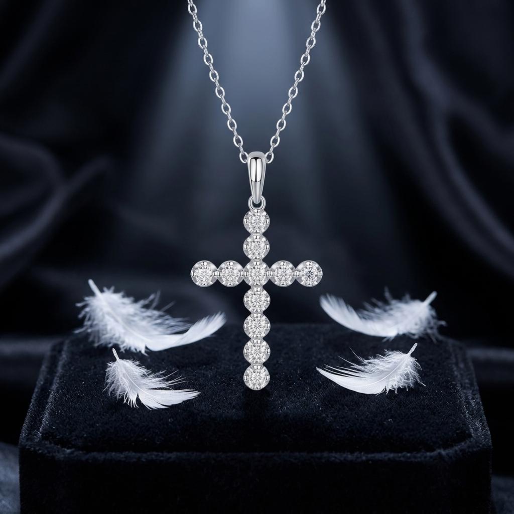 Pendente Croce Moissanite di Alta Qualità per Argento Sterling 925 Placcato Oro 18K Gioielli alla Moda Certificato GRA Uso Quotidiano Regalo