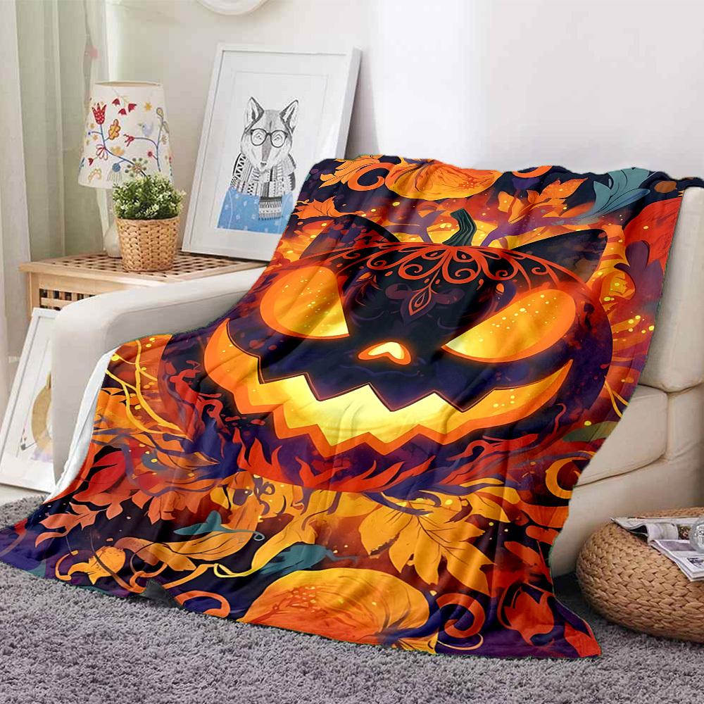1pc Pumpkin Halloween Blanket, Lightweight Flannel Throw Blanket for Sofa, Bed, Travel, Camping, Living Room, Office, Couch, Chair, and Bed