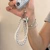 Luxury Silver Pearl Love Heart Bead Chain Pendant Phone Charm Strap For iPhone Samsung Accessrioes Woman Girl Hanging Rope Cord