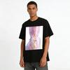 Trendy Anime Style T-Shirt with Purple Pink Hair Boy Print Casual Loose Fit Top for Anime Fans Pure Cotton T-shirt