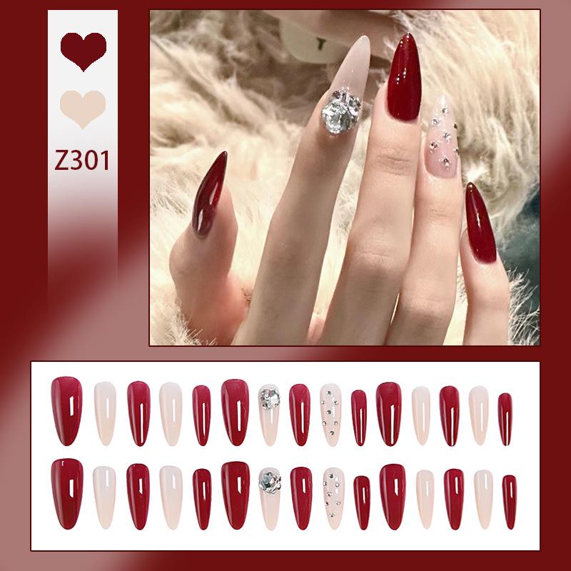

Бордовый Рождественский Маникюр Накладные Ногти: Длинные, высококачественные накладные ногти для осени и зимы Glue Set