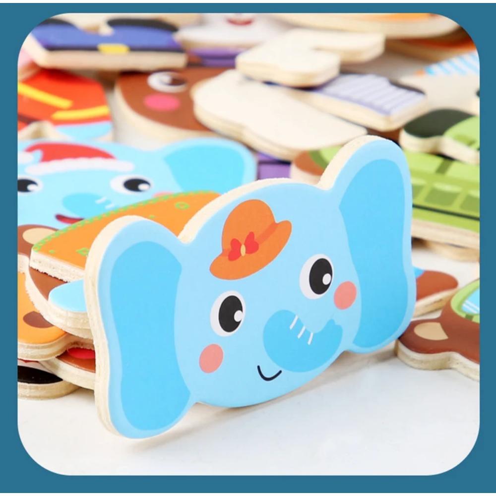 Elephant Bear Change Clothes Children's Early Education Wooden Jigsaw Puzzle Dressing Game Baby Puzzle Toys for Children Gift