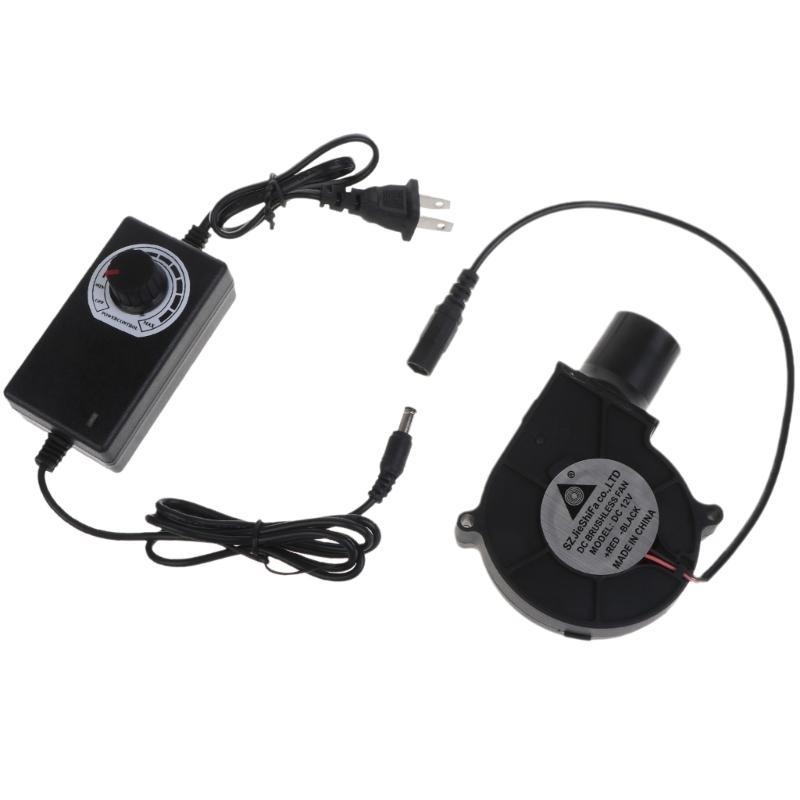 US Plug Speed-regulating Blower 12V Grill Stove Outdoor Mobile Portable with Small for Turbine Air Collecting Duct
