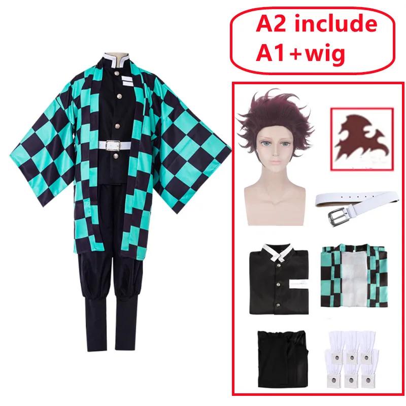 

Аниме Тандзиро Камадо Косплей Истребители Демонов Kimetsu no Yaiba Косплей Костюм Парик Маска Кимоно Плащ Хэллоуин Униформа Взрослые Дети S