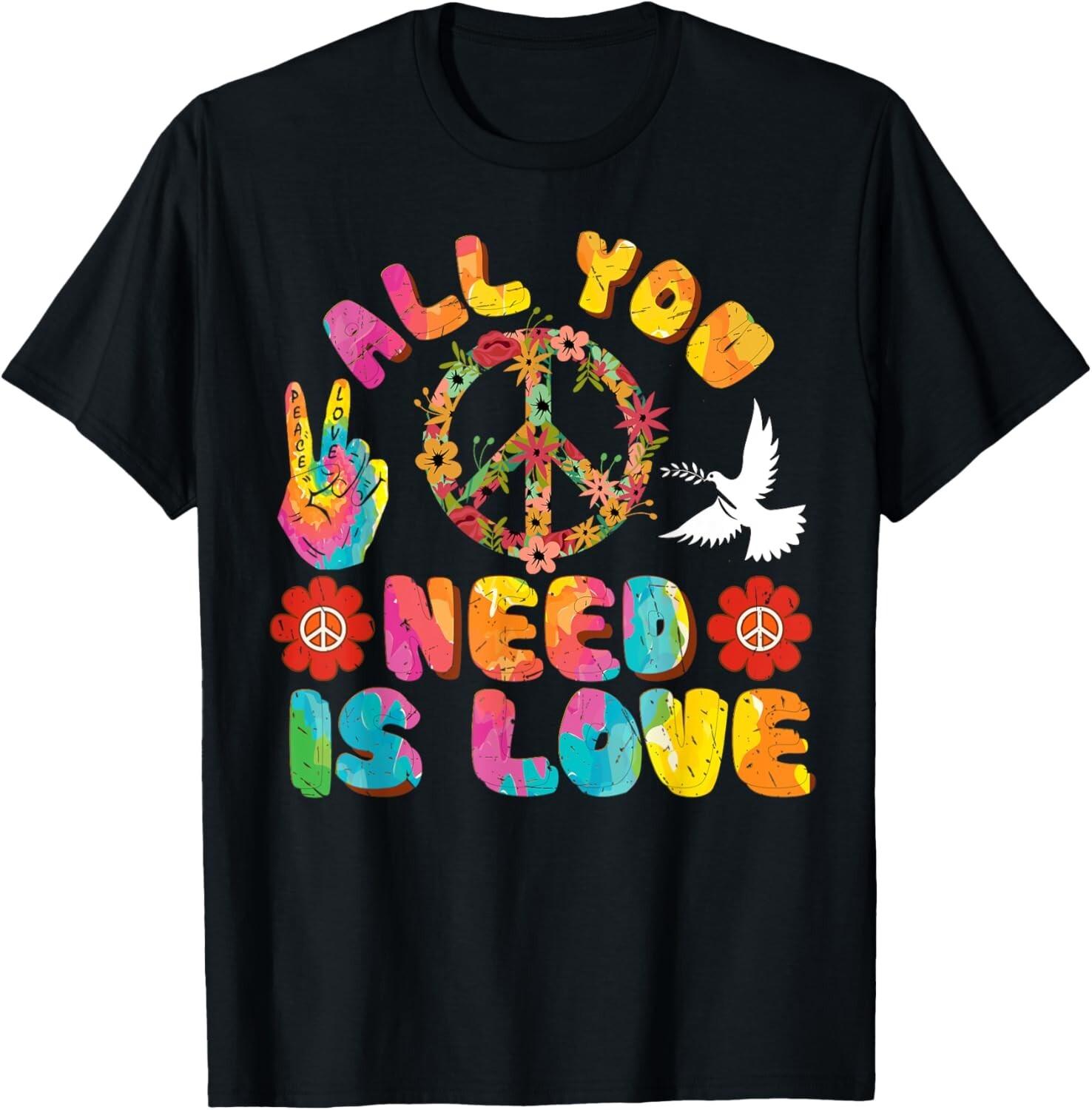 All You Need Is Love Tie Dye Peace Sign 60s 70s Peace Sign T-Shirt 2XL