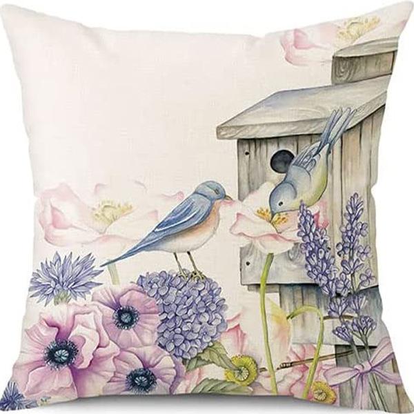 Home Decor Floral & Bird Themed Digital Print Pillow Covers Pattern Cushion Cover Suitable For Sofa Bedroom Car Pillow Cover