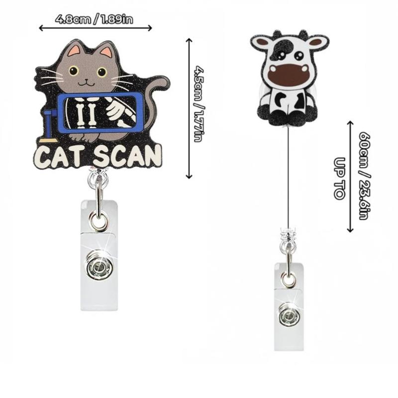 Cartoon Sequins Acrylic Badge Holder Retractable Badge Holder with Metal Pocket Clip Keychain Accessory For Nurse Doctor