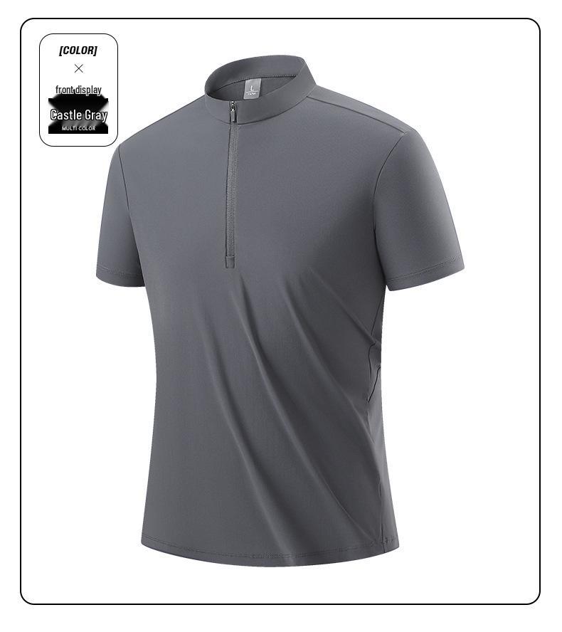 Men's Quick-Dry Outdoor Cycling & Hiking Shirt - Stand-Up Collar, Short Sleeve, Custom Logo Option