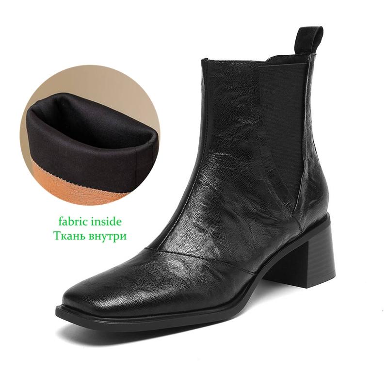 Krazing Pot Sheepskin Square Toe Med Heels Chelsea Boots Size 42 Zip Women Pleated Decoration Vintage Ankle Boots