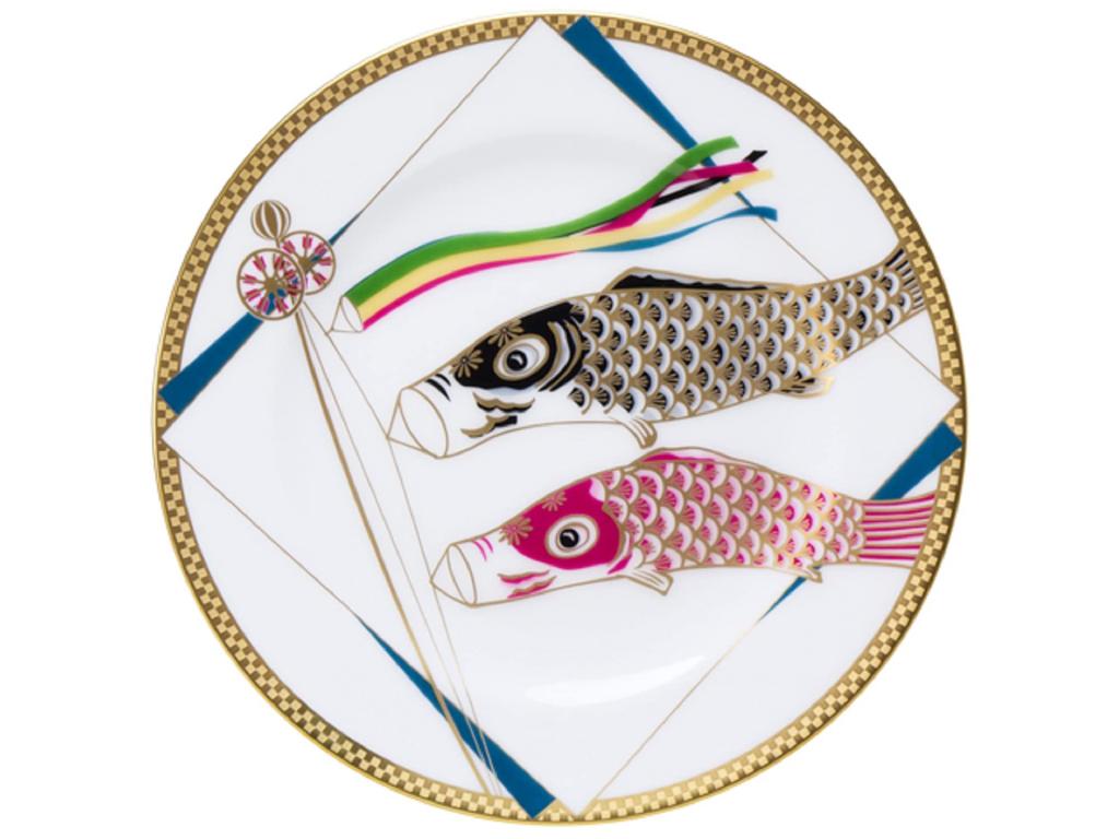 Okura Kunstkeramik, 20cm Koinobori (Karpfenstreamer) Dekorative Platte, Hergestellt in Japan, 3H/3516