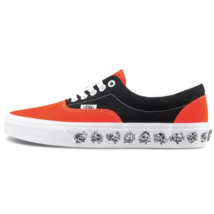 Vans Era Skeleton Printing Retro Casual Canvas Shoes Black Orange Colorblock Black Orange Men s VN0A38FRT5M
