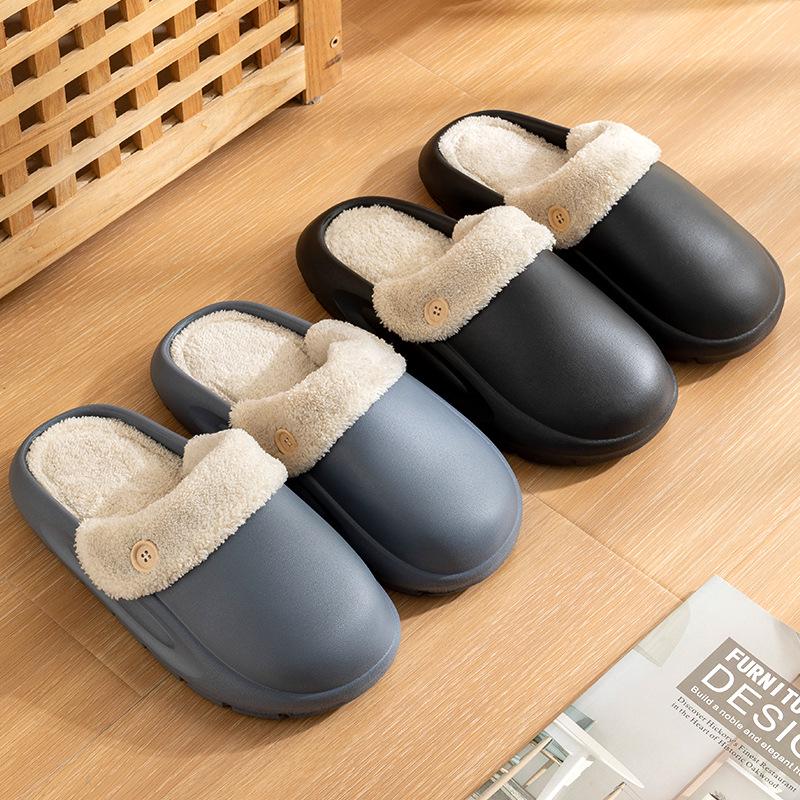 Lidani Men's Detachable Cotton Slippers, Winter Indoor/Outdoor Non-Slip, Plush Lining, Waterproof.