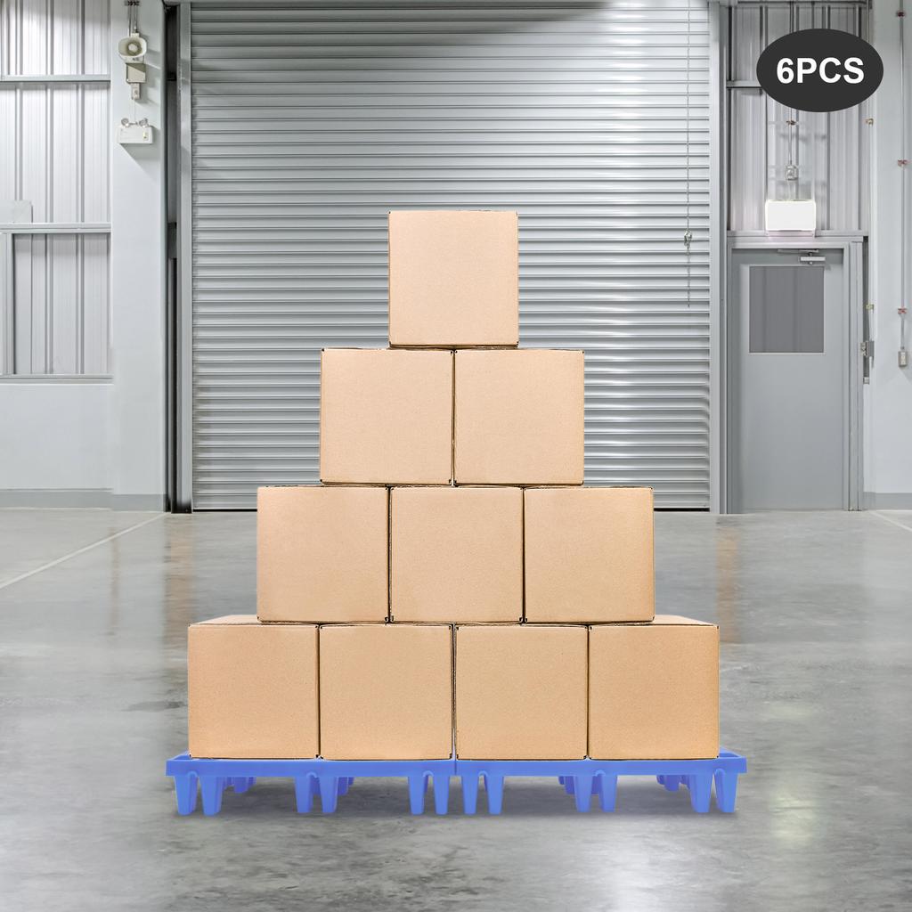 6-Pack Blue Plastic Floor Pallets, 50x30x10cm Stackable Storage Pallets, PP Material for Warehouse Organization, Garage Shelving