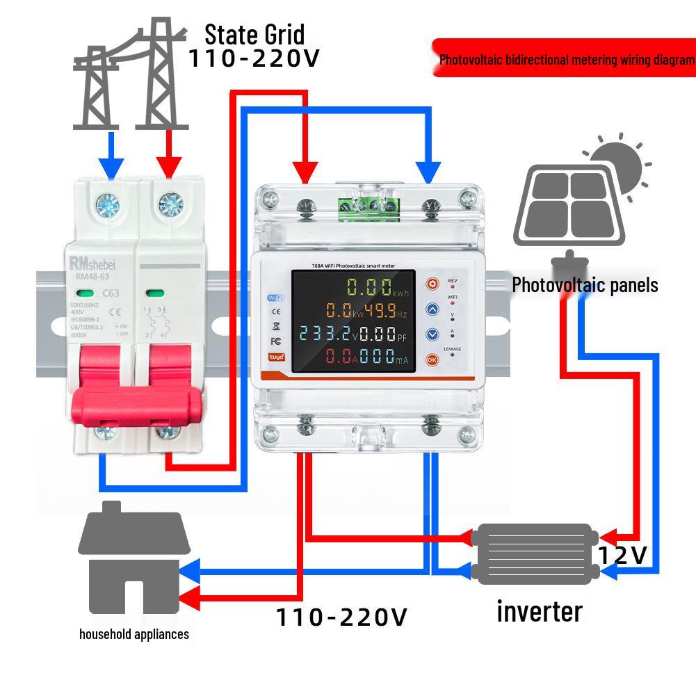 Single-Phase 4P Color Screen WiFi Smart Circuit Breaker with Bidirectional Metering & Overcurrent Leakage Protection