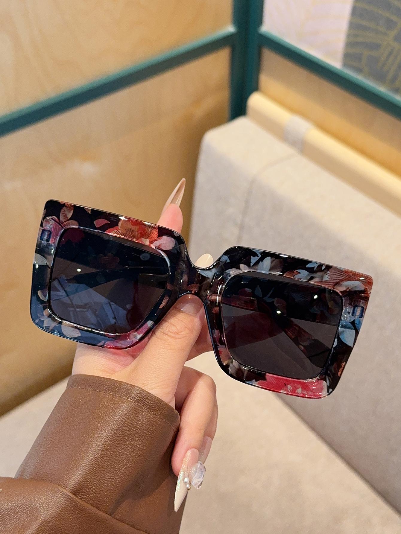 

1 шт. Модные очки с квадратной оправой оверсайз, Модные декоративные очки с принтом, Подходят для повседневной носки, для украшения