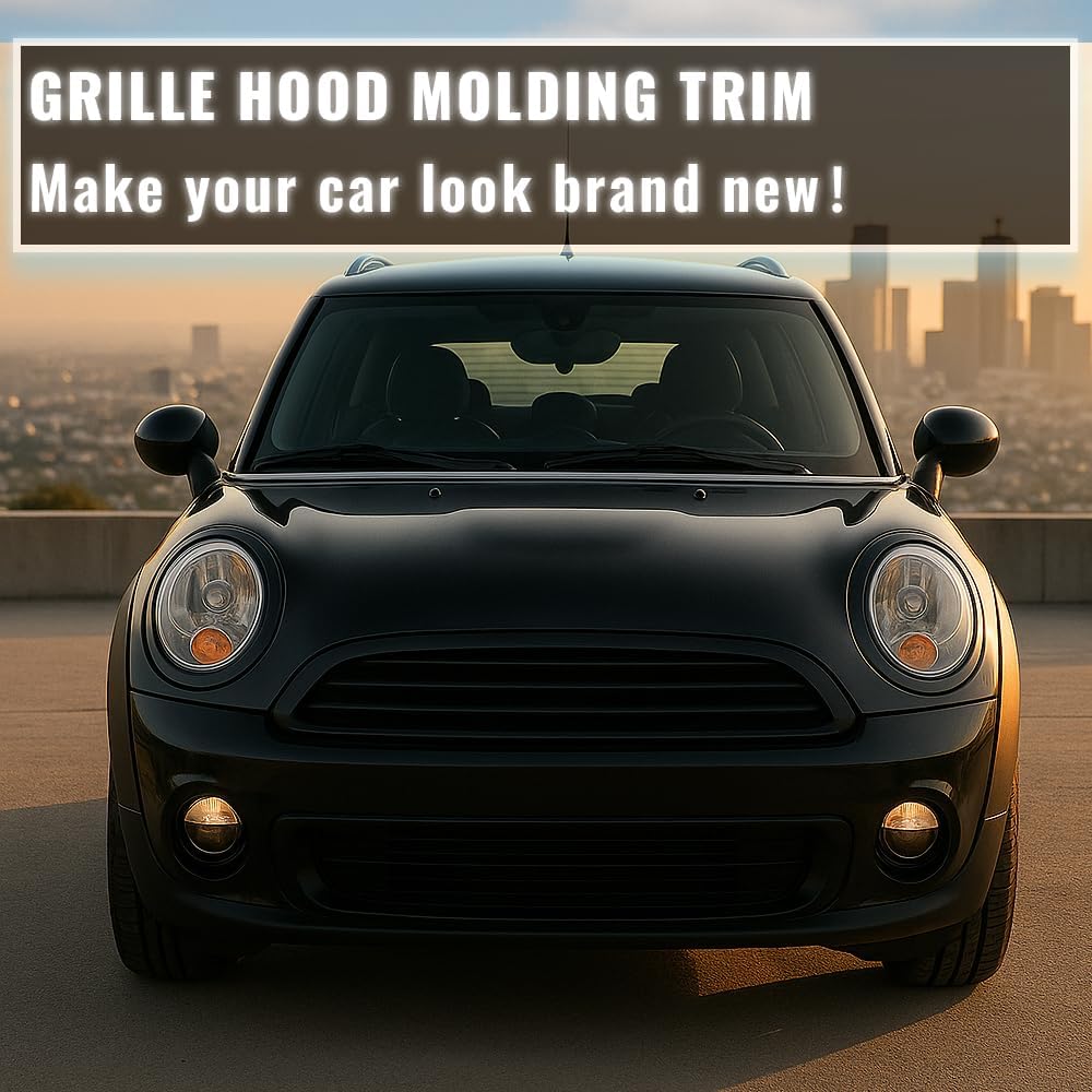PIT66 Front Grille Hood Molding Trim Moulding, Compatible with 2007-2015 Mini Cooper R55 R56 R58 R59 (NOT fit S) Black #51132751040#MC1235100